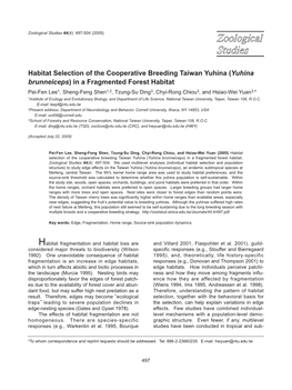 Habitat Selection of the Cooperative Breeding Taiwan Yuhina (Yuhina