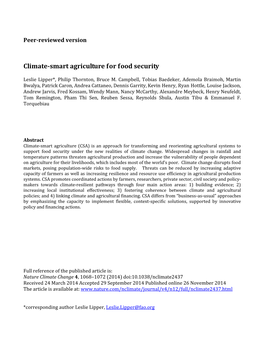 Climate-Smart Agriculture for Food Security