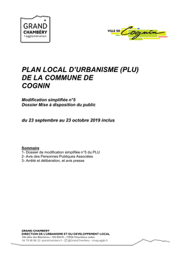 Plan Local D'urbanisme (Plu) De La Commune De Cognin