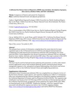 California Fire Return Interval Departure (FRID) Map Metadata: Description of Purpose, Data Sources, Database Fields, and Their Calculations