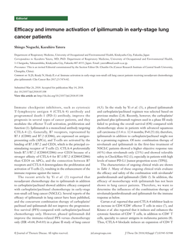 Efficacy and Immune Activation of Ipilimumab in Early-Stage Lung Cancer Patients