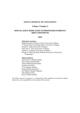 GHANA JOURNAL of LINGUISTICS Volume 7 Number 2 SPECIAL