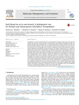 A Phylogenetic Tree for Pteropus and Related Genera (Chiroptera: Pteropodidae) ⇑ Francisca C