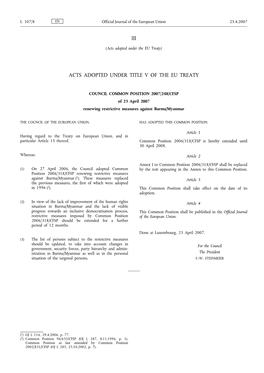 Iii Acts Adopted Under Title V of the Eu Treaty