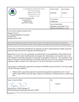 US EPA, Pesticide Product Label, SHARDA ATRAZINE 33% +