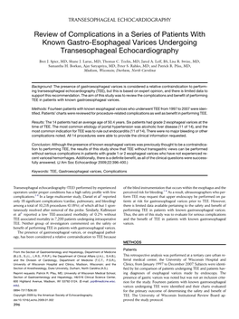 Review of Complications in a Series of Patients with Known Gastro-Esophageal Varices Undergoing Transesophageal Echocardiography