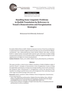 Handling Some Linguistic Problems in Ḥadīth Translation by Reference to Venuti’S Domestication and Foreginization Strategies