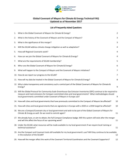 Global Covenant of Mayors for Climate & Energy Technical FAQ Updated As of November 2017