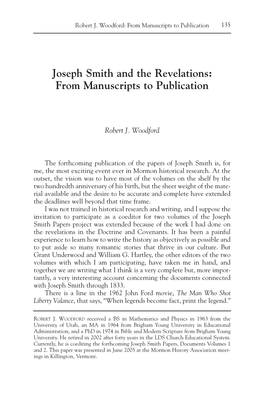 Joseph Smith and the Revelations: from Manuscripts to Publication