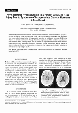 Asymptomatic Hyponaturemia in a Patient with Mild Head Injury Due to Syndrome of Inappropriate Diuretic Hormone a Case Report