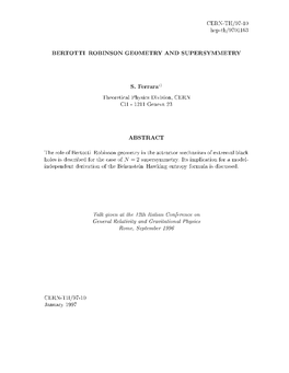 BERTOTTI{ROBINSON GEOMETRY and SUPERSYMMETRY S. Ferrara*) ABSTRACT