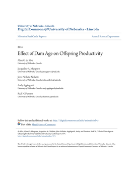 Effect of Dam Age on Offspring Productivity Aline G