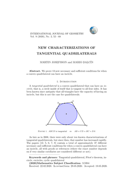 New Characterizations of Tangential Quadrilaterals