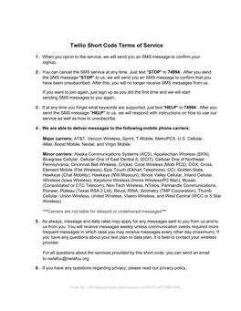 Twilio Short Code Terms of Service