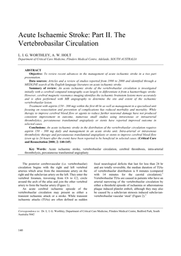 Acute Ischaemic Stroke: Part II. the Vertebrobasilar Circulation