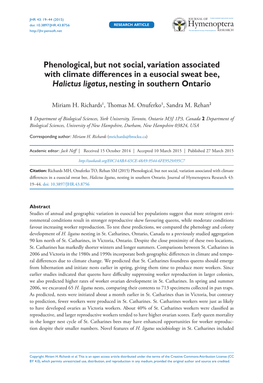 Phenological, but Not Social, Variation Associated with Climate Differences