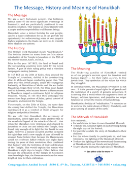 The Message, History and Meaning of Hanukkah the Message We Are a Very Fortunate People