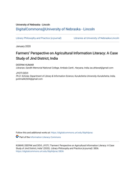 Farmers' Perspective on Agricultural Information Literacy: a Case Study of Jind District, India