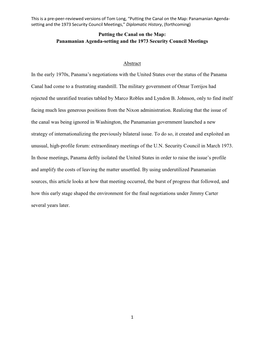 Putting the Canal on the Map: Panamanian Agenda-Setting and the 1973 Security Council Meetings