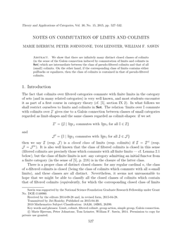 NOTES on COMMUTATION of LIMITS and COLIMITS 1. Introduction