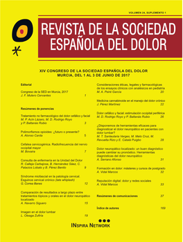 Xiv Congreso De La Sociedad Española Del Dolor Murcia, Del 1 Al 3 De Junio De 2017