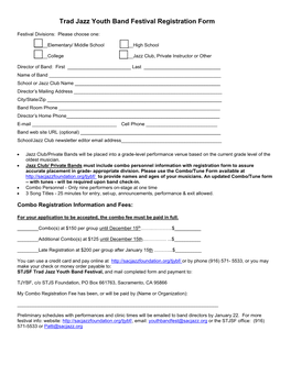 Trad Jazz Youth Band Festival Registration Form