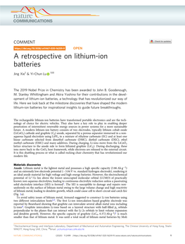 A Retrospective on Lithium-Ion Batteries ✉ Jing Xie1 & Yi-Chun Lu 1