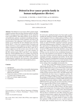 Deleted in Liver Cancer Protein Family in Human Malignancies (Review)