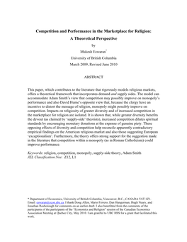 Competition and Performance in the Marketplace for Religion: A