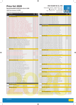 Price List 2020 ESU Gmbh & Co