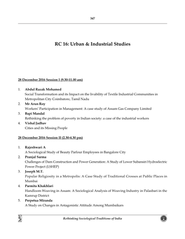 RC 16: Urban & Industrial Studies