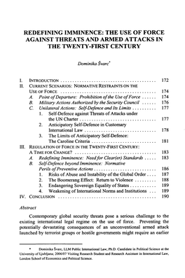 Redefining Imminence: the Use of Force Against Threats and Armed Attacks in the Twenty-First Century