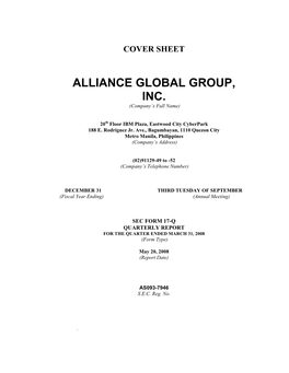 Cover Sheet Alliance Global Group