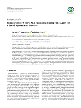 Hydroxysafflor Yellow A: a Promising Therapeutic Agent for a Broad Spectrum of Diseases