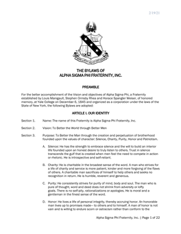 The Bylaws of Alpha Sigma Phi Fraternity, Inc