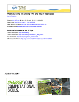 Optimal Pacing for Running 400- and 800-M Track Races James Reardon