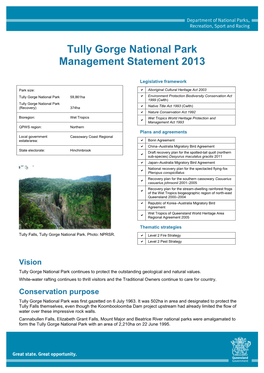 Tully Gorge National Park Management Statement 2013