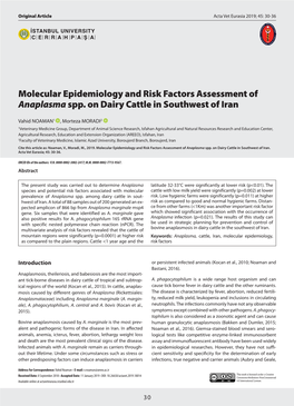 Molecular Epidemiology and Risk Factors Assessment of Anaplasma Spp