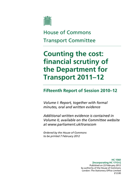 Counting the Cost: Financial Scrutiny of the Department for Transport 2011–12