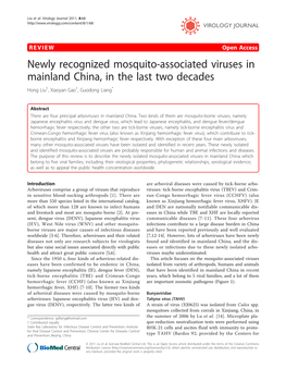 Newly Recognized Mosquito-Associated Viruses in Mainland China, in the Last Two Decades Hong Liu†, Xiaoyan Gao†, Guodong Liang*