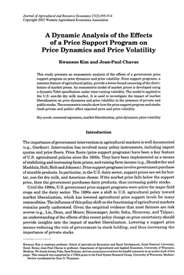 A Dynamic Analysis of the Effects of a Price Support Program on Price Dynamics and Price Volatility