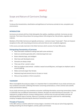 SAMPLE Scope and Nature of Carnivore Zoology