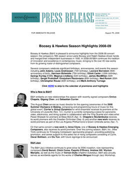 Boosey & Hawkes Season Highlights 2008-09