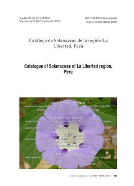 Catálogo De Solanaceae De La Región La Libertad, Perú Catalogue of Solanaceae of La Libertad Region, Peru