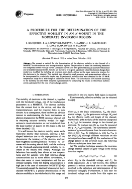 A Procedure for the Determination of the Effective Mobility in an N-Mosfet in the Moderate Inversion Region