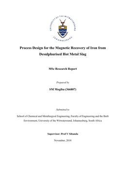 Process Design for the Magnetic Recovery of Iron from Desulphurised Hot Metal Slag
