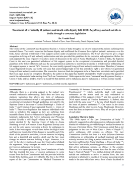 Treatment of Terminally Ill Patients and Death with Dignity Bill, 2018: Legalizing Assisted Suicide in India Through a Concrete Legislation