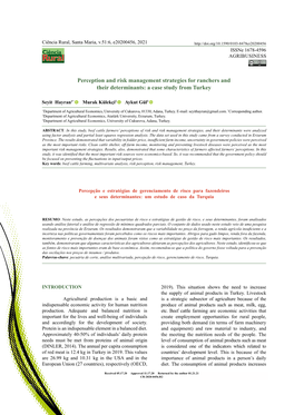 Perception and Risk Management Strategies for Ranchers and Their Determinants: a Case Study from Turkey