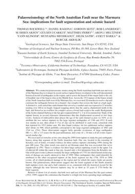 Palaeoseismology of the North Anatolian Fault Near the Marmara Sea: Implications for Fault Segmentation and Seismic Hazard