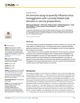 An Immuno-Assay to Quantify Influenza Virus Hemagglutinin with Correctly Folded Stalk Domains in Vaccine Preparations